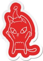 confused cartoon  sticker of a cat wearing santa hat png