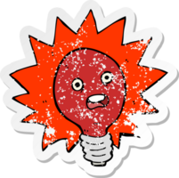 pegatina retro angustiada de una bombilla roja de dibujos animados png