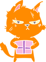 tough flat color style cartoon cat with christmas present png
