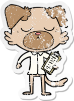 distressed sticker of a cute cartoon dog wearing office shirt png