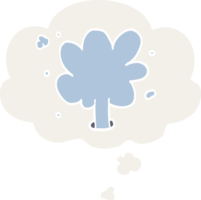 dessin animé jaillissant de l'eau et bulle de pensée dans un style rétro png