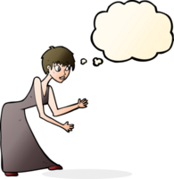 cartone animato donna nel vestito Esprimere a gesti con pensato bolla png