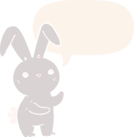 lapin de dessin animé mignon et bulle de dialogue dans un style rétro png