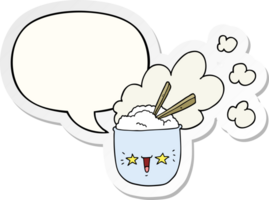 tazón de arroz caliente de dibujos animados lindo y etiqueta engomada de la burbuja del discurso png