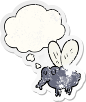 cartoon fly and thought bubble as a distressed worn sticker png