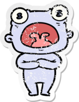 distressed sticker of a cartoon weird alien communicating png