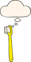 cartoon toothbrush and thought bubble in comic book style png