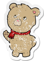 retro distressed sticker of a cartoon teddy bear png