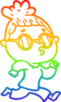 rainbow gradient line drawing cartoon woman wearing glasses png