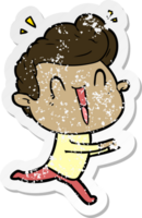 distressed sticker of a cartoon excited man png