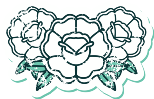 ícone de estilo de tatuagem de adesivo angustiado de um buquê de flores png
