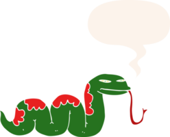 cartoon slithering snake and speech bubble in retro style png