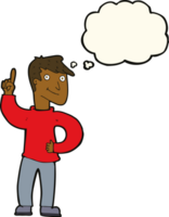 cartoon man with great idea with thought bubble png