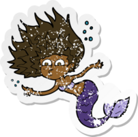 retro distressed sticker of a cartoon mermaid png