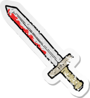 retro distressed sticker of a cartoon bloody sword png