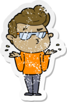 distressed sticker of a cartoon cool guy png