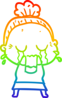 rainbow gradient line drawing cartoon crying old lady png