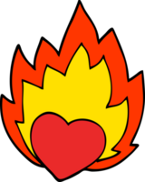 tecknad serie klotter flammande hjärta png