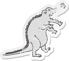 distressed sticker of a quirky hand drawn cartoon crocodile png