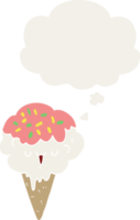 cartoon ice cream and thought bubble in retro style png