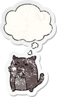 cartoon angry cat and thought bubble as a distressed worn sticker png