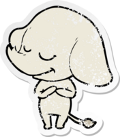 distressed sticker of a cartoon smiling elephant png