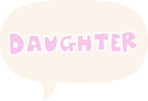 cartoon word daughter and speech bubble in retro style png