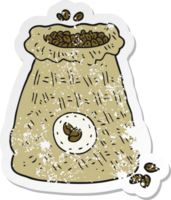 retro distressed sticker of a cartoon bag of coffee beans png