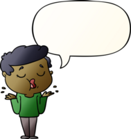 cartoon man talking and shrugging shoulders and speech bubble in smooth gradient style png