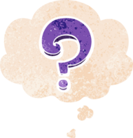 cartoon question mark and thought bubble in retro textured style png