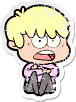 distressed sticker of a worried cartoon boy png