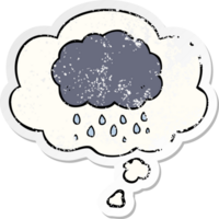 cartoon cloud raining and thought bubble as a distressed worn sticker png