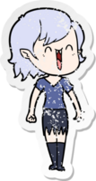 distressed sticker of a cute cartoon happy vampire girl png