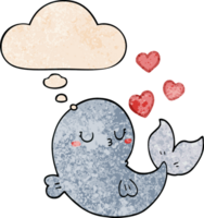 schattig tekenfilm walvis in liefde en gedachte bubbel in grunge structuur patroon stijl png