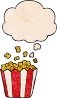 cartoon popcorn with thought bubble in grunge texture style png