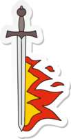 sticker of a quirky hand drawn cartoon flaming sword png