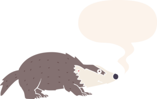 cartoon badger with speech bubble in retro style png