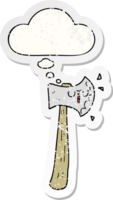 cartoon axe with thought bubble as a distressed worn sticker png