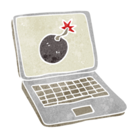 hand retro cartoon laptop computer with error screen png