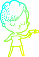 cold gradient line drawing of a cartoon woman png