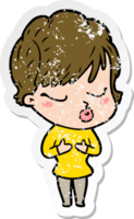 distressed sticker of a cartoon woman with eyes shut png