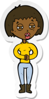 sticker of a cartoon tired woman png