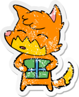 distressed sticker of a cartoon fox png