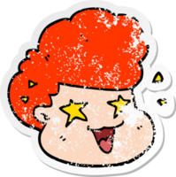 distressed sticker of a cartoon excited boy png