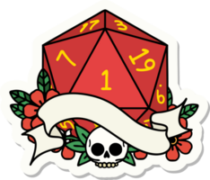 adesivo de um rolo de dados natural de um d20 png