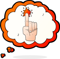 hand drawn thought bubble cartoon pointing hand png