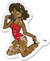 retro distressed sticker of a cartoon woman in lingerie png