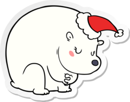 cute hand drawn sticker cartoon of a polar bear wearing santa hat png