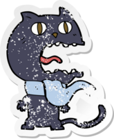 retro distressed sticker of a cartoon frightened cat png