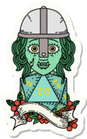 sticker van een voor de helft orc vechter met natuurlijk 20 Dobbelsteen rollen png